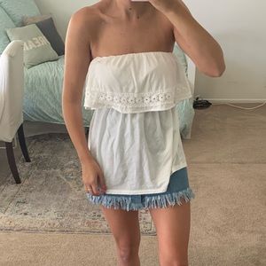 Long PJ salvage white floral tube top